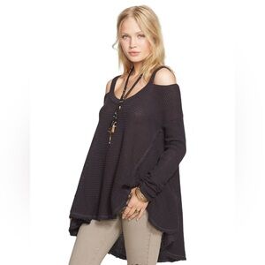 Free People “Moonshine” cold-shoulder sweater in charcoal. Like new condition.